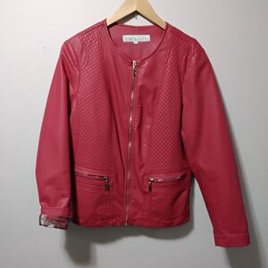 cleo Red Quilted Faux Leather Zip Jacket for Women